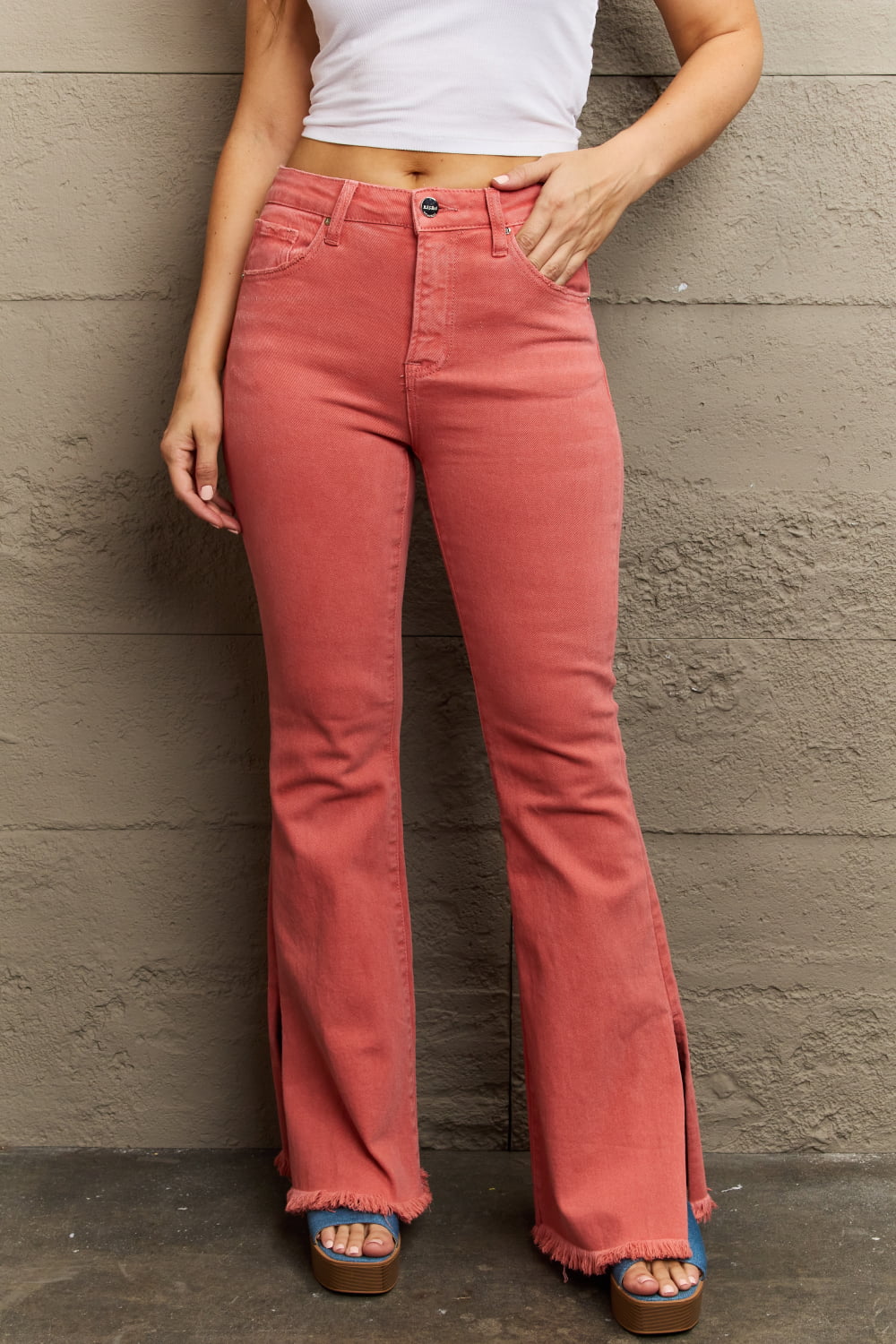 Bailey Full Size High Waist Side Slit Flare Jeans